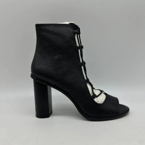 Joie Cordelia Black Leather Lace Up Peep Toe Ankle Boots Heels Sz 8 M Block Heel - Picture 3 of 10